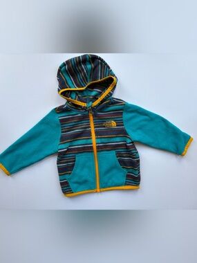 The North Face Teal & Yellow Striped Hooded Fleece Jacket (3-6 months)